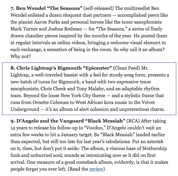 Chris Lightcap + NY Times 2015 list